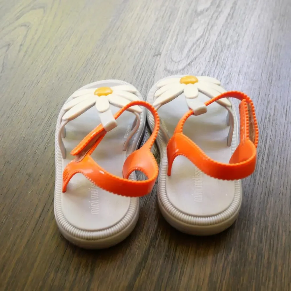 Mini Melissa Hip Bloomy Sandals Baby Girl Size 9 White Gray Orange